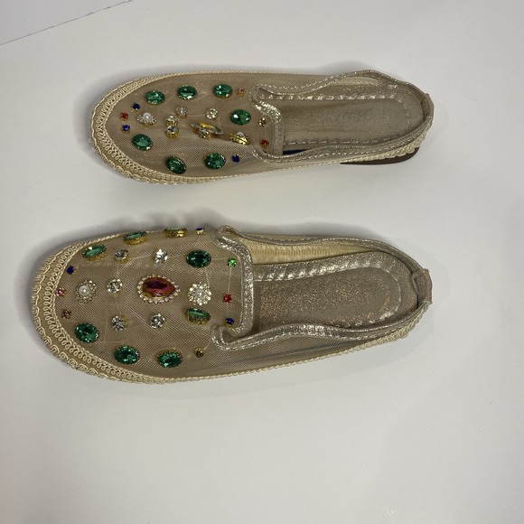 Women's Embellished Slip-On Khussa Jutti Flats Gold Mesh Beaded Shoes 230 (US 6) - Picture 3 of 6